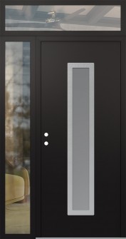 DIAMOND A11 48" X 96" BLACK/WHITE FROSTED GLASS PANEL STAINLESS STEEL RHI WITH SIDELITE AND TRANSOM CLEAR GLASS