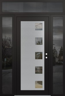 Diamond C5 64" x 96" black/black clear Glass Panel stainless steel LHI with 2 Sidelites and Transom mirrored Glass
