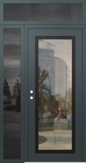 Diamond C1 52" x 96" anthracite/anthracite clear Glass Panel black RHI with Sidelite and Transom mirrored Glass