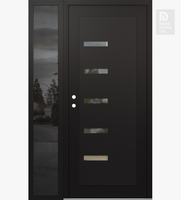 Modern Steel Front Door Diamond C8 50" x 80" black/black clear Glass Panel black RHI with Sidelite mirrored Glass