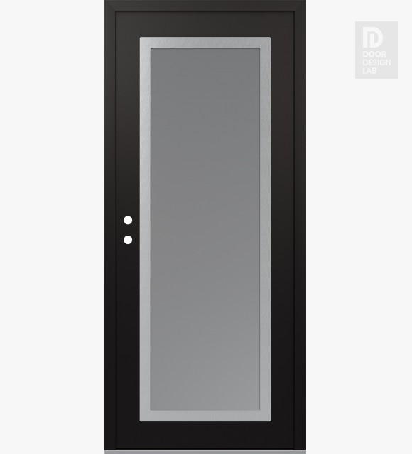 Modern Steel Front Door Diamond C1 36" x 80" black/white frosted Glass Panel stainless steel RHI