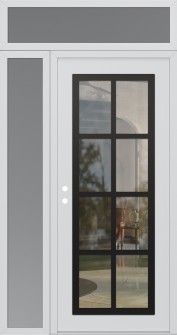 Diamond C16 48" x 96" white/white clear Glass Panel black RHI with Sidelite and Transom frosted Glass