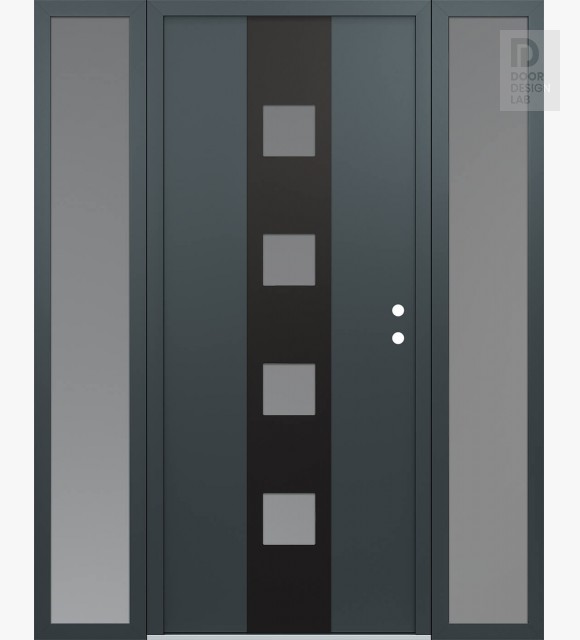 Modern Steel Front Door DIAMOND A12 68" X 80" ANTHRACITE/ANTHRACITE FROSTED GLASS PANEL BLACK LHI WITH 2 SIDELITES FROSTED GLASS