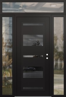 Diamond C10 68" x 96" black/black mirrored Glass Panel black LHI with 2 Sidelites and Transom clear Glass