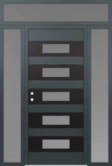 Diamond D5 68" x 96" anthracite/anthracite frosted Glass Panel black RHI with 2 Sidelites and Transom frosted Glass