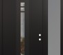 Modern Steel Front Door DIAMOND A4 50" X 96" BLACK/BLACK CLEAR GLASS PANEL BLACK LHI WITH SIDELITE AND TRANSOM FROSTED GLASS