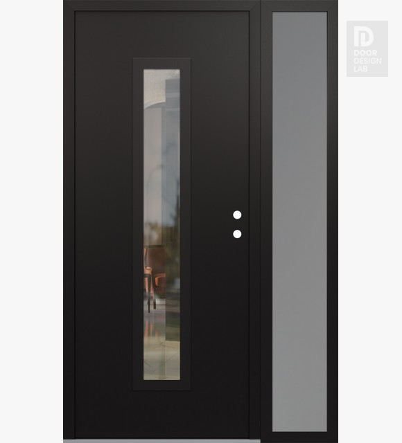 Modern Steel Front Door DIAMOND A11 52" X 80" BLACK/BLACK CLEAR GLASS PANEL BLACK LHI WITH SIDELITE FROSTED GLASS