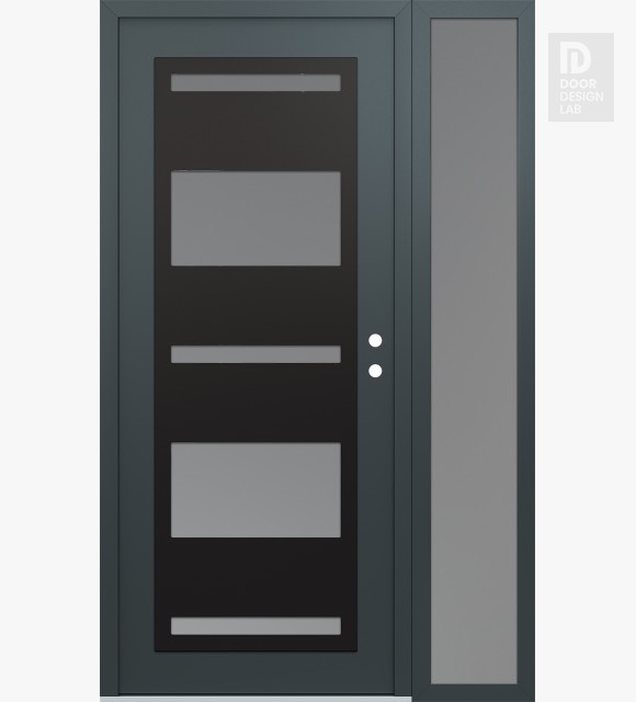 Modern Steel Front Door Diamond C10 52" x 80" anthracite/anthracite frosted Glass Panel black LHI with Sidelite frosted Glass