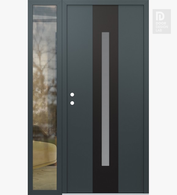 Modern Steel Front Door DIAMOND A2 48" X 80" ANTHRACITE/ANTHRACITE FROSTED GLASS PANEL BLACK RHI WITH SIDELITE CLEAR GLASS