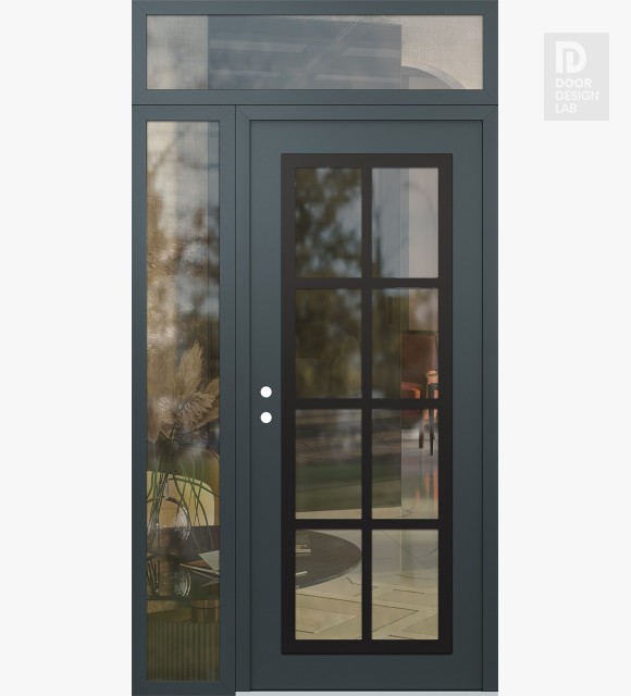 Modern Steel Front Door Diamond C16 50" x 96" anthracite/anthracite clear Glass Panel black RHI with Sidelite and Transom clear Glass