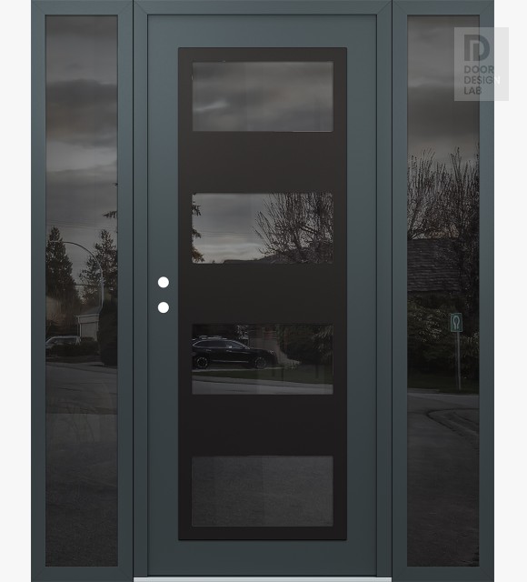 Modern Steel Front Door Diamond C2 64" x 80" anthracite/anthracite mirrored Glass Panel black RHI with 2 Sidelites mirrored Glass