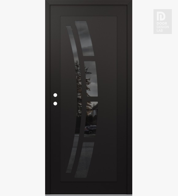 Modern Steel Front Door Diamond C12 36" x 80" black/black mirrored Glass Panel black RHI