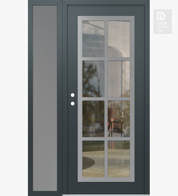 Modern Steel Front Door Diamond C16 52" x 80" anthracite/anthracite clear Glass Panel stainless steel RHI with Sidelite frosted Glass