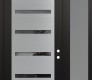 Modern Steel Front Door Diamond C7 50" x 96" black/black mirrored Glass Panel stainless steel LHI with Sidelite and Transom frosted Glass