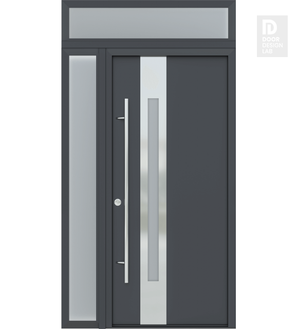 MODERN FRONT STEEL DOOR ZEPHYR ANTRACIT/WHITE 49 1/4" X 95 11/16" RHI + SIDELITE RIGHT/TRANSOM