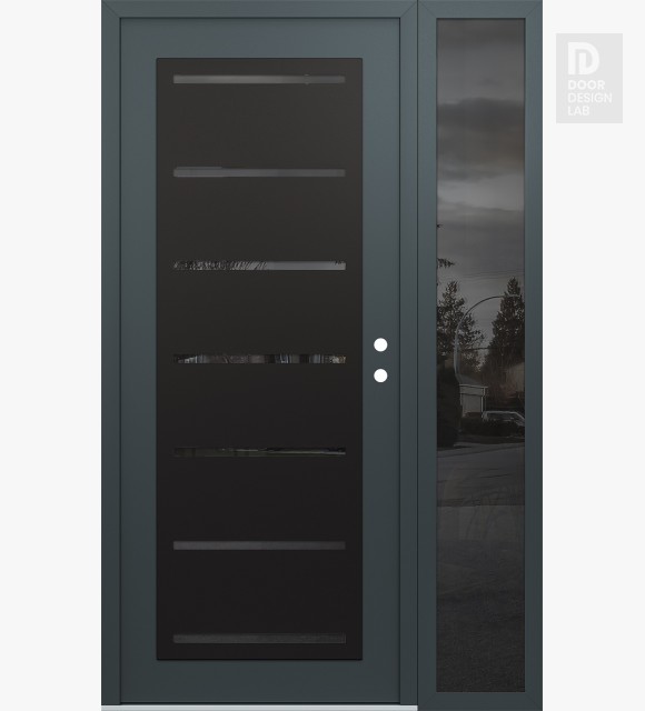 Modern Steel Front Door Diamond C11 52" x 80" anthracite/anthracite mirrored Glass Panel black LHI with Sidelite mirrored Glass