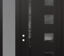 Modern Steel Front Door Diamond C3 50" x 96" black/black mirrored Glass Panel black RHI with Sidelite and Transom frosted Glass