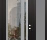 Modern Steel Front Door Diamond C15 52" x 96" black/black clear Glass Panel stainless steel LHI with Sidelite and Transom frosted Glass