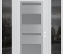 Modern Steel Front Door Diamond C10 68" x 96" white/white frosted Glass Panel stainless steel LHI with 2 Sidelites and Transom mirrored Glass