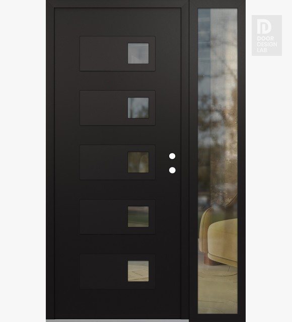 Modern Steel Front Door Diamond D2 48" x 80" black/black clear Glass Panel black LHI with Sidelite clear Glass
