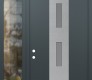 Modern Steel Front Door DIAMOND A7 50" X 96" ANTHRACITE/ANTHRACITE FROSTED GLASS PANEL STAINLESS STEEL RHI WITH SIDELITE AND TRANSOM CLEAR GLASS