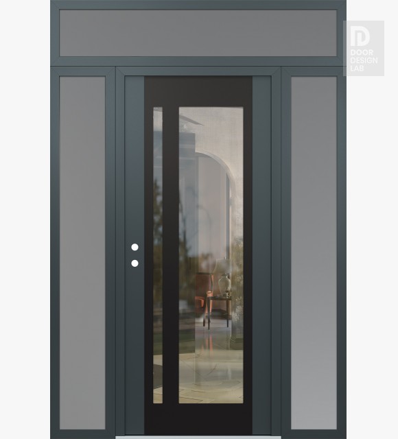 Modern Steel Front Door Diamond C15 64" x 96" anthracite/anthracite clear Glass Panel black RHI with 2 Sidelites and Transom frosted Glass