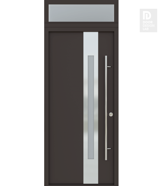 MODERN FRONT STEEL DOOR ZEPHYR BROWN/WHITE 37 7/16" X 95 11/16" LHI + TRANSOM