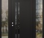 Modern Steel Front Door Diamond C6 60" x 96" black/black mirrored Glass Panel black RHI with 2 Sidelites and Transom clear Glass