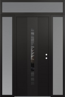 DIAMOND A3 60" X 96" BLACK/BLACK MIRRORED GLASS PANEL BLACK LHI WITH 2 SIDELITES AND TRANSOM FROSTED GLASS