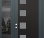 Modern Steel Front Door Diamond C5 48" x 96" anthracite/anthracite frosted Glass Panel black RHI with Sidelite and Transom mirrored Glass