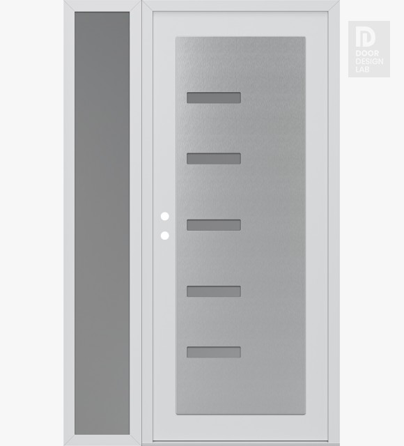 Modern Steel Front Door Diamond C8 50" x 80" white/white frosted Glass Panel stainless steel RHI with Sidelite frosted Glass