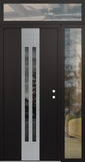 DIAMOND A8 50" X 96" BLACK/BLACK MIRRORED GLASS PANEL STAINLESS STEEL LHI WITH SIDELITE AND TRANSOM CLEAR GLASS