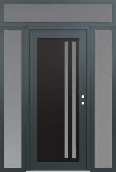 Diamond C6 64" x 96" anthracite/anthracite frosted Glass Panel black LHI with 2 Sidelites and Transom frosted Glass