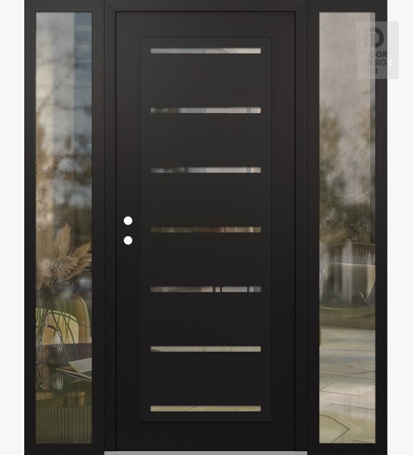 Modern Steel Front Door Diamond C11 68" x 80" black/black clear Glass Panel black RHI with 2 Sidelites clear Glass