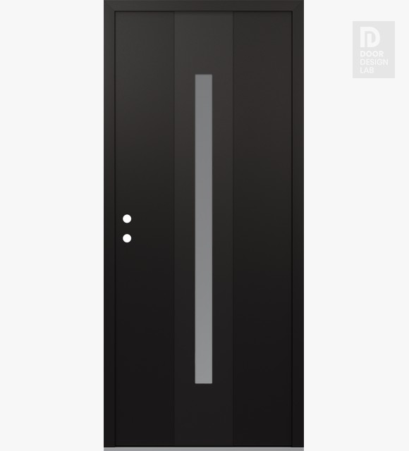 Modern Steel Front Door DIAMOND A2 36" X 80" BLACK/WHITE FROSTED GLASS PANEL BLACK RHI