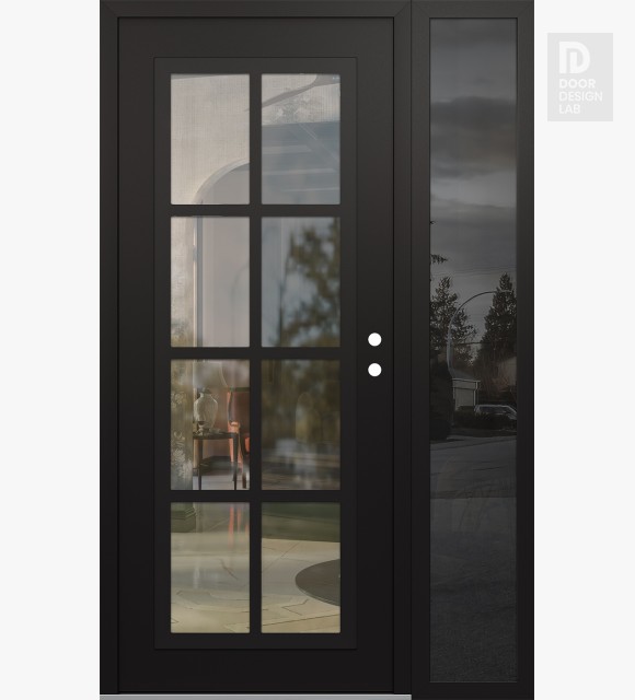 Modern Steel Front Door Diamond C16 48" x 80" black/black clear Glass Panel black LHI with Sidelite mirrored Glass