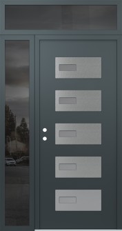 Diamond D7 50" x 96" anthracite/anthracite frosted Glass Panel stainless steel RHI with Sidelite and Transom mirrored Glass