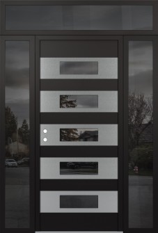 Diamond D5 68" x 96" black/black mirrored Glass Panel stainless steel RHI with 2 Sidelites and Transom mirrored Glass