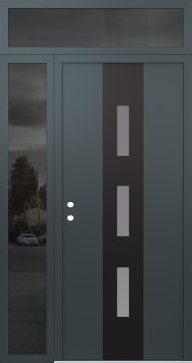 DIAMOND A7 48" X 96" ANTHRACITE/ANTHRACITE FROSTED GLASS PANEL BLACK RHI WITH SIDELITE AND TRANSOM MIRRORED GLASS