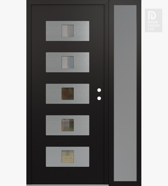 Modern Steel Front Door Diamond D8 50" x 80" black/black clear Glass Panel stainless steel LHI with Sidelite frosted Glass