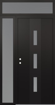 DIAMOND A7 52" X 96" BLACK/WHITE FROSTED GLASS PANEL BLACK RHI WITH SIDELITE AND TRANSOM FROSTED GLASS