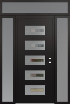 Diamond D6 64" x 96" black/black clear Glass Panel stainless steel LHI with 2 Sidelites and Transom frosted Glass