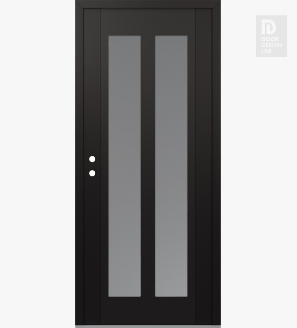 Modern Steel Front Door Diamond C14 36" x 80" black/white frosted Glass Panel black RHI