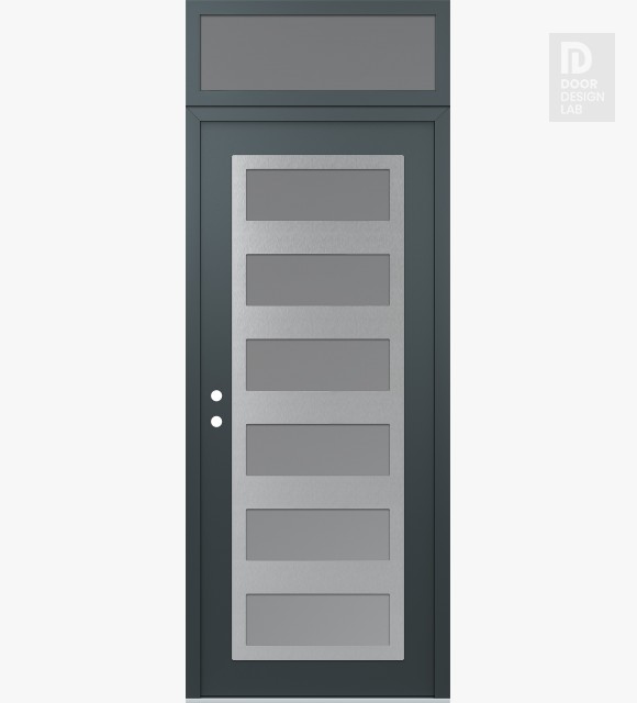 Modern Steel Front Door Diamond C9 36" x 96" anthracite/anthracite frosted Glass Panel stainless steel RHI with Transom frosted Glass