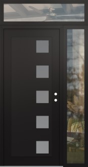 Diamond C5 48" x 96" black/white frosted Glass Panel black LHI with Sidelite and Transom clear Glass