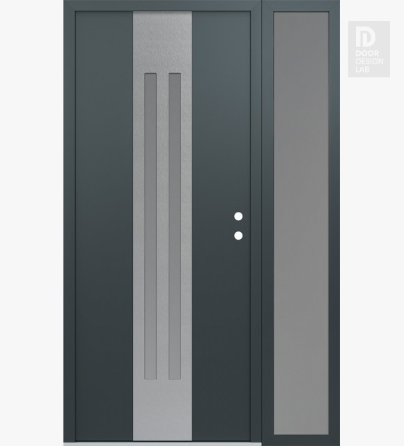Modern Steel Front Door DIAMOND A8 48" X 80" ANTHRACITE/ANTHRACITE FROSTED GLASS PANEL STAINLESS STEEL LHI WITH SIDELITE FROSTED GLASS