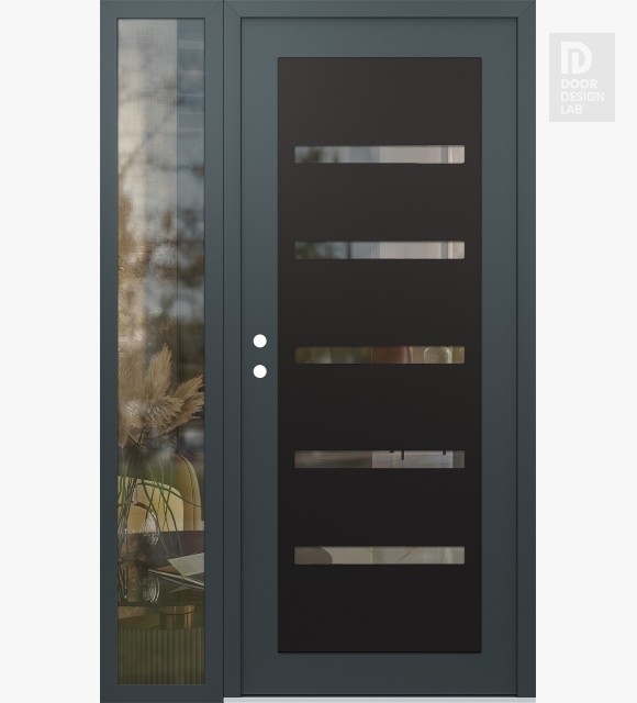 Modern Steel Front Door Diamond C7 52" x 80" anthracite/anthracite clear Glass Panel black RHI with Sidelite clear Glass