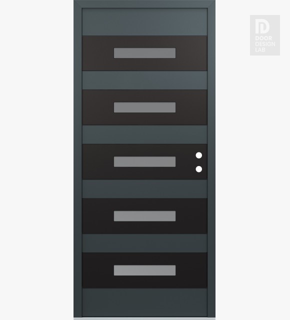 Modern Steel Front Door Diamond D9 36" x 80" anthracite/anthracite frosted Glass Panel black LHI