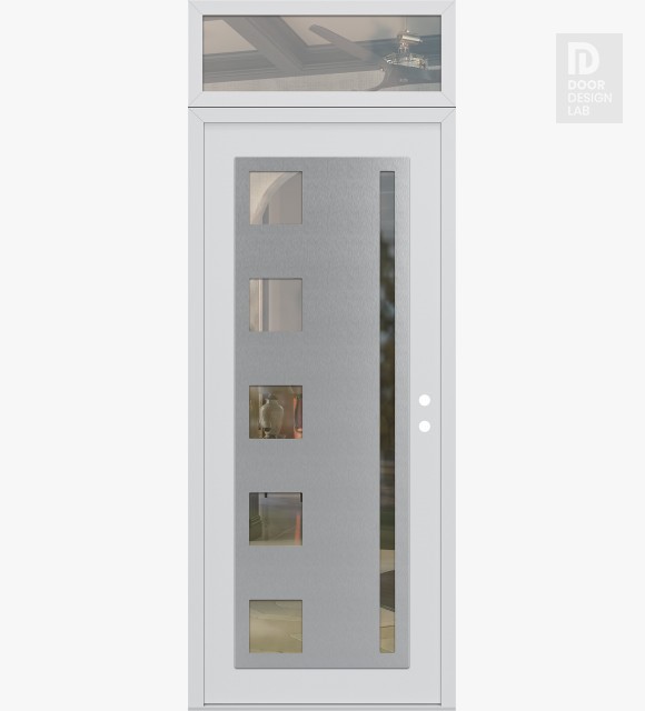 Modern Steel Front Door Diamond C3 36" x 96" white/white clear Glass Panel stainless steel LHI with Transom clear Glass