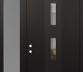 Modern Steel Front Door DIAMOND A7 50" X 96" BLACK/BLACK CLEAR GLASS PANEL BLACK RHI WITH SIDELITE AND TRANSOM FROSTED GLASS